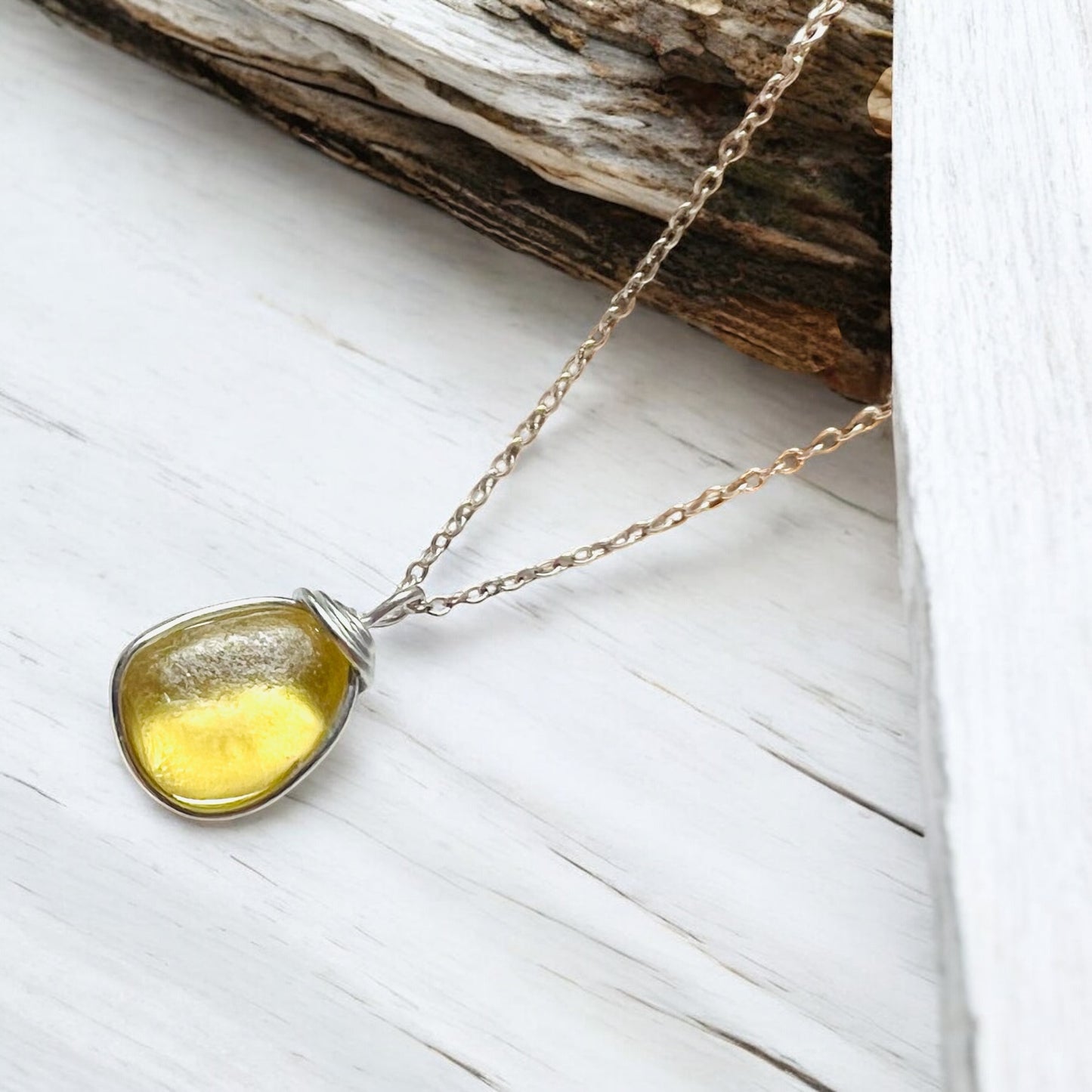 Rare Yellow Sea Glass Pendant