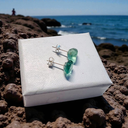 Teal Green Seaham Sea Glass Stud Earrings