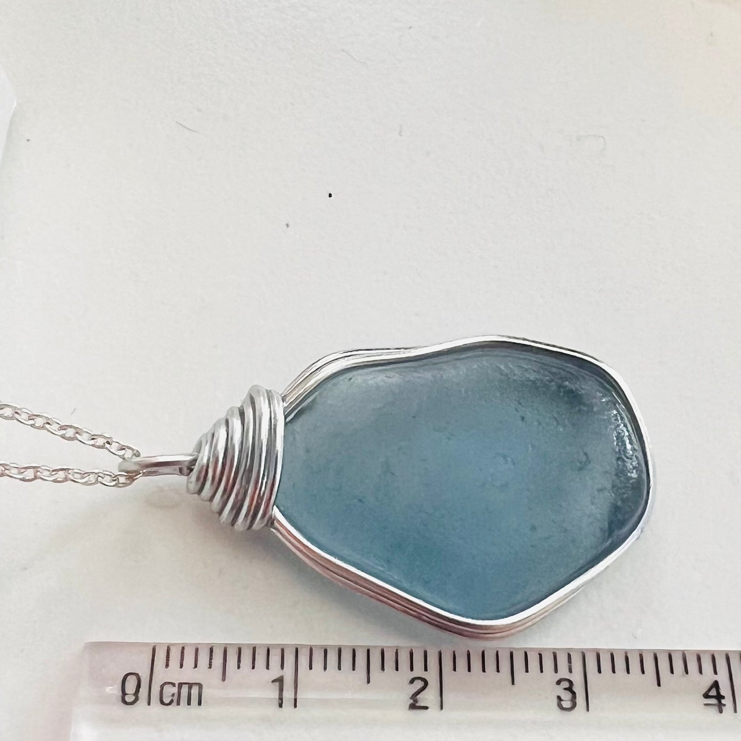 Large Dusky Blue Seaham Sea Glass Pendant