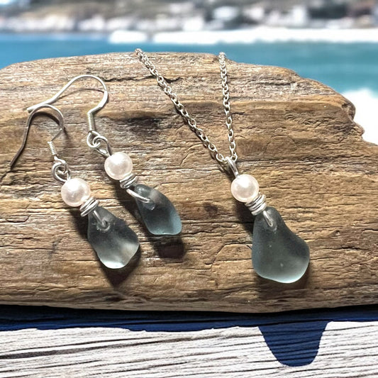 Dusky Grey Seaham Sea Glass Jewellery Set