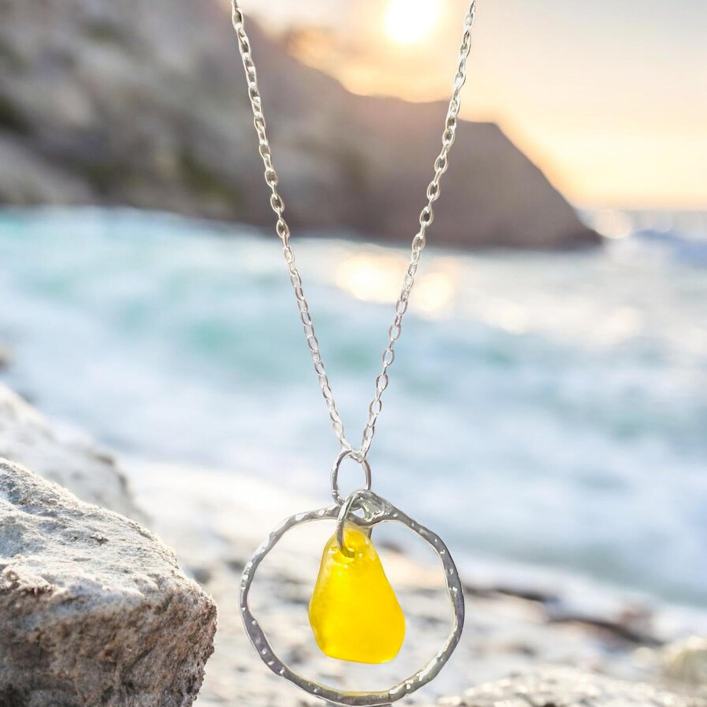 Canary Island Rare Neon Yellow  Sea Glass Pendant