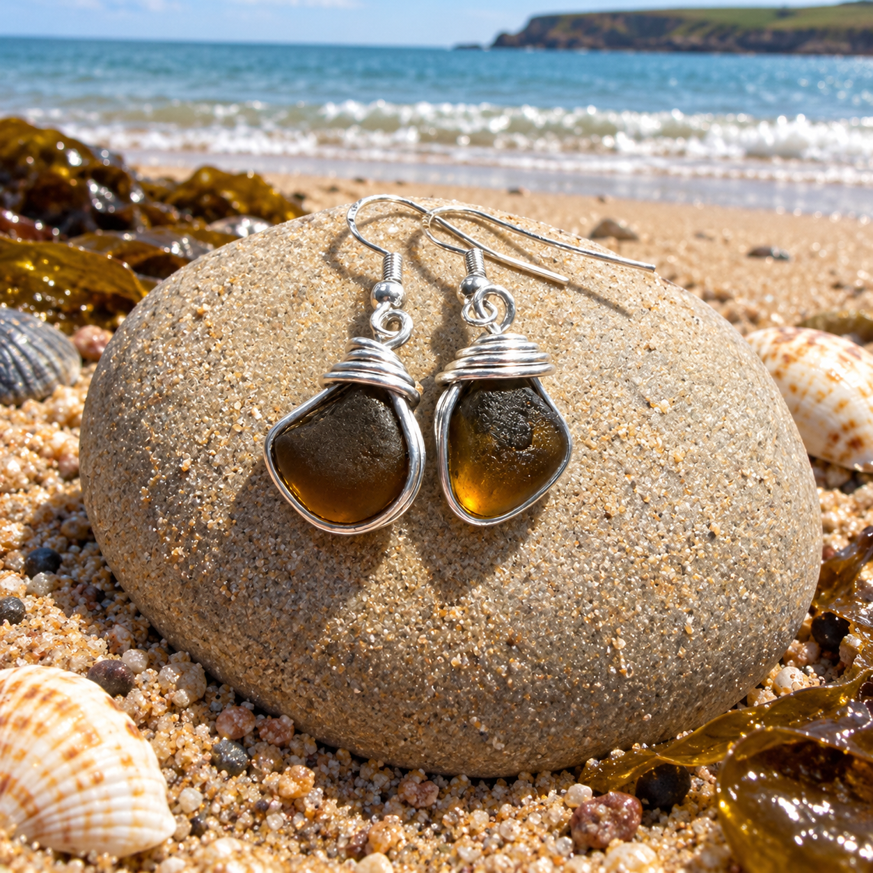 Amber Seaham Sea Glass Dangly Earrings