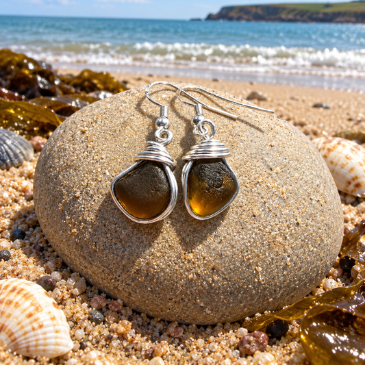 Amber Seaham Sea Glass Dangly Earrings
