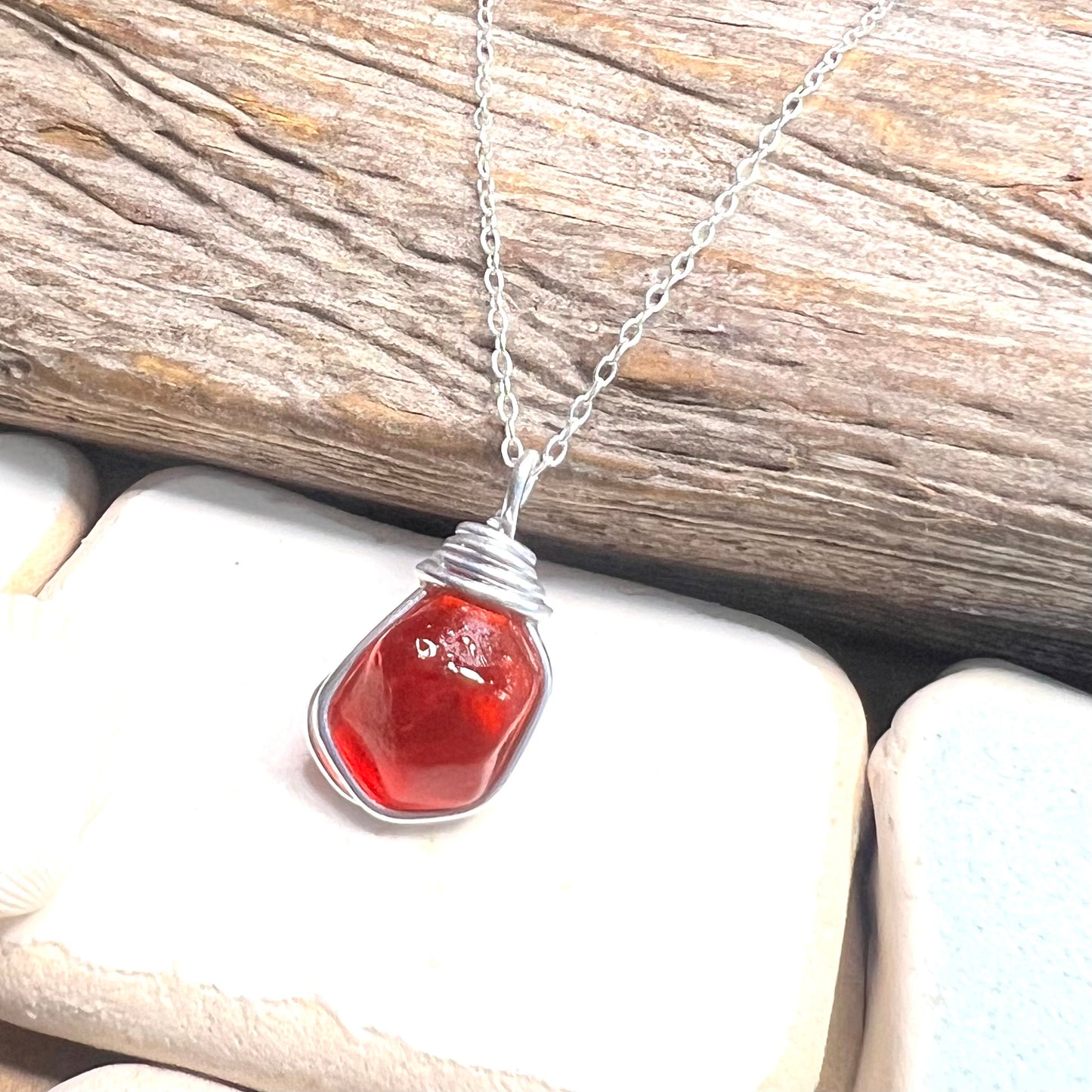 Very Rare Deep Red/Orange Seaham Sea Glass Pendant