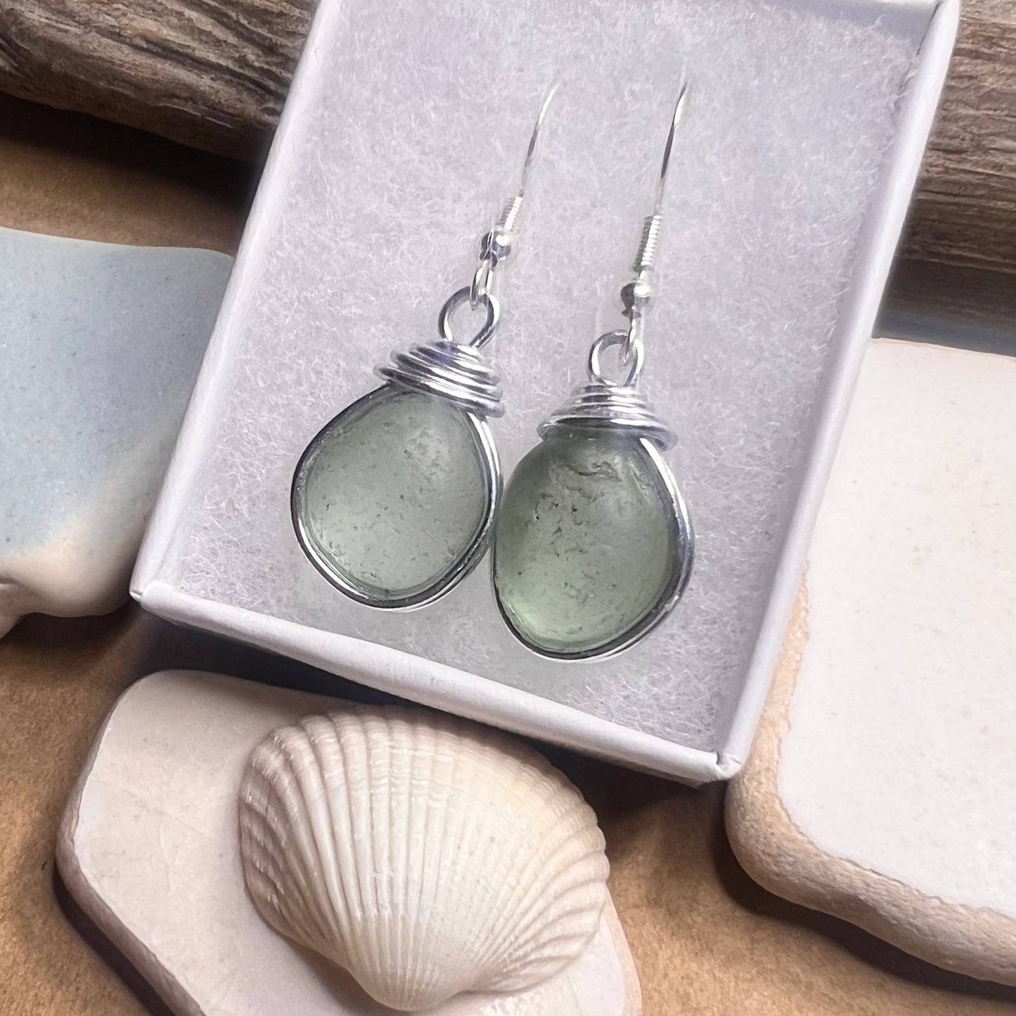 Aqua Chunky Seaham Sea Glass Earrings