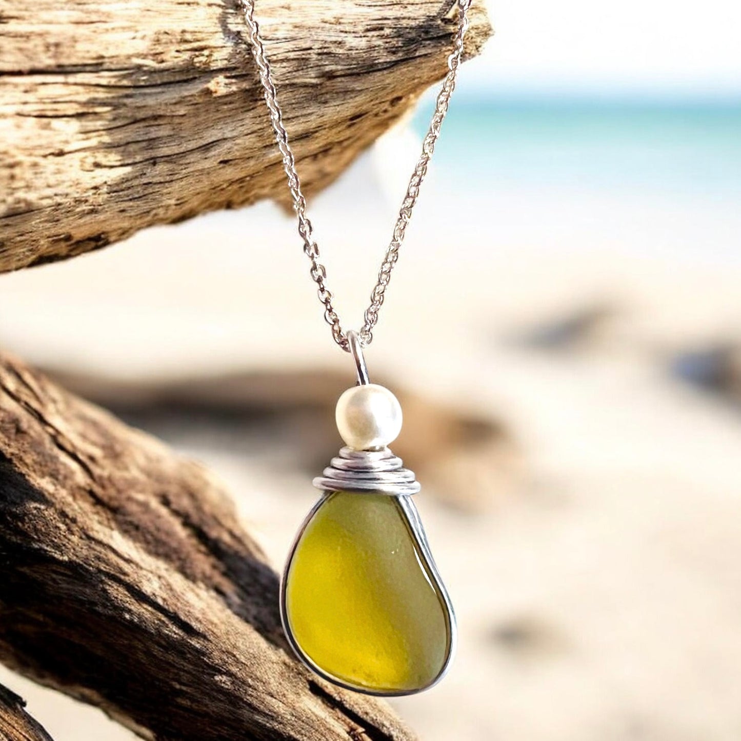 Rare Sunny Yellow Sea Glass Pendant