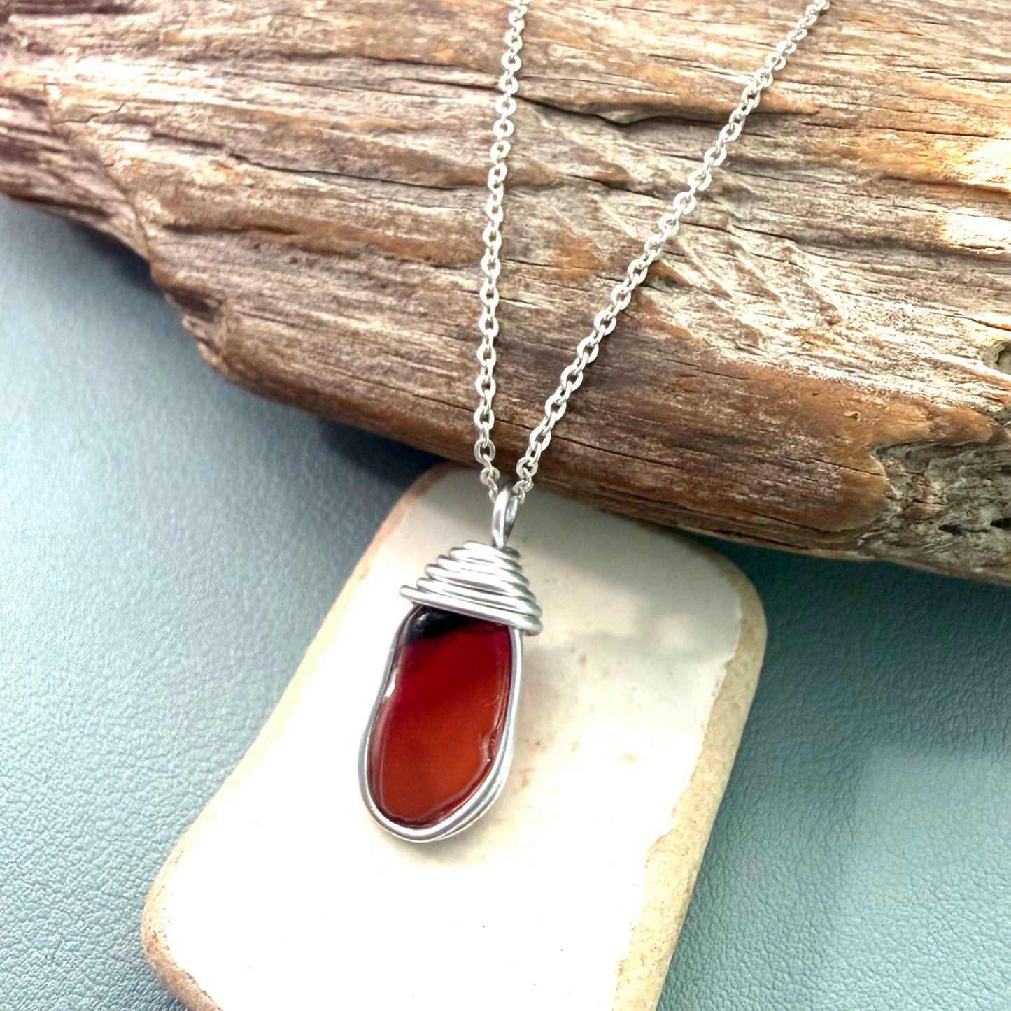 Very Rare Red and Orange Canary Islands Sea Glass Pendant