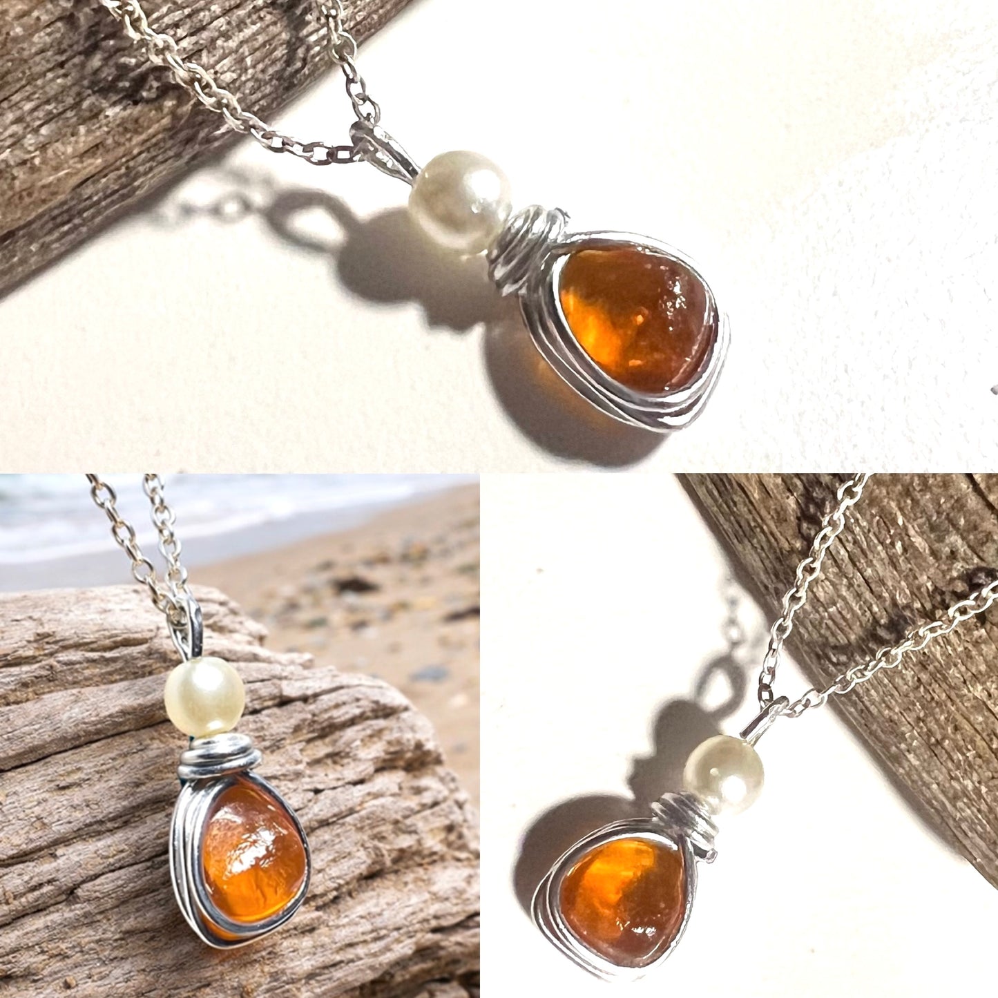 Very Rare Orange Small Seaham Sea Glass Multi Pendant