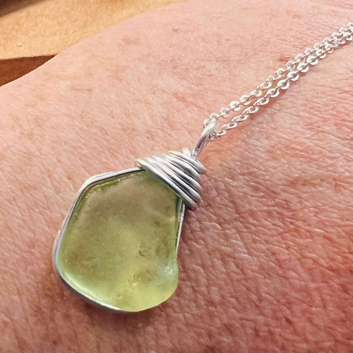 Rare Lime Green Seaham Sea Glass Pendant