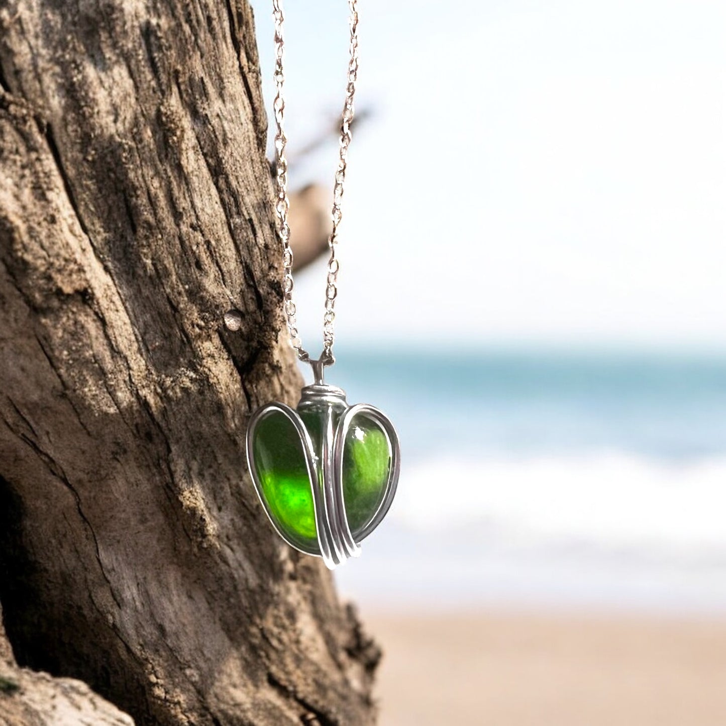 Green Sea Glass Heart Pendant