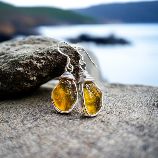 Yellow Canary Island Sea Glass Earrings