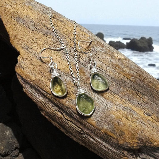 Pale Green Small Sea Glass Jewellery Set