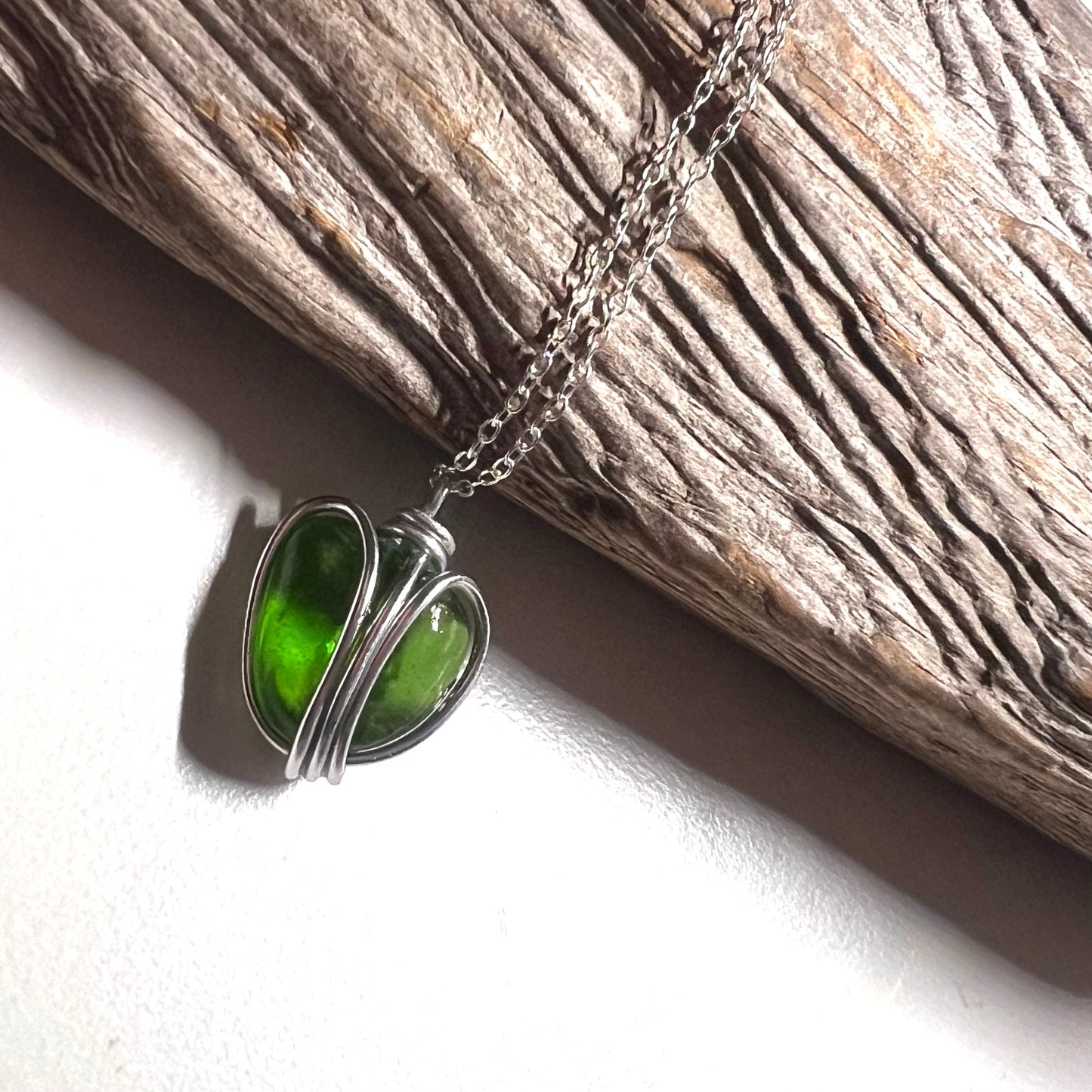 Green Sea Glass Heart Pendant