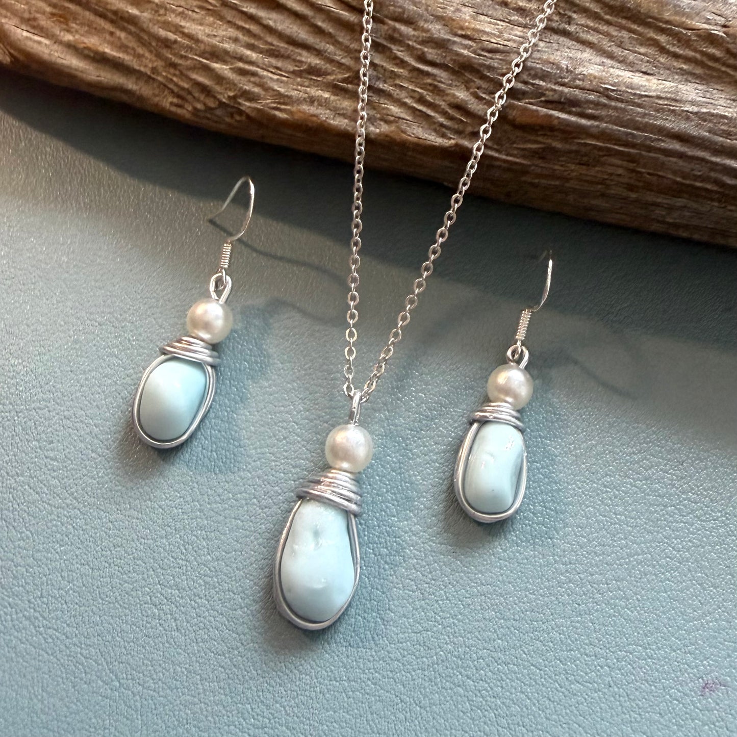 Milky Blue Seaham Sea Glass Jewellery Set