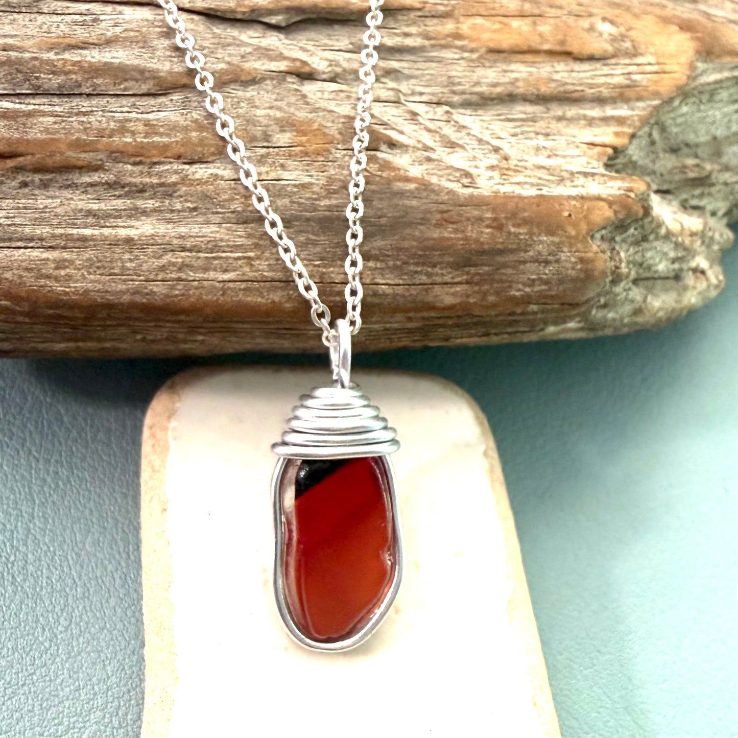 Very Rare Red and Orange Canary Islands Sea Glass Pendant