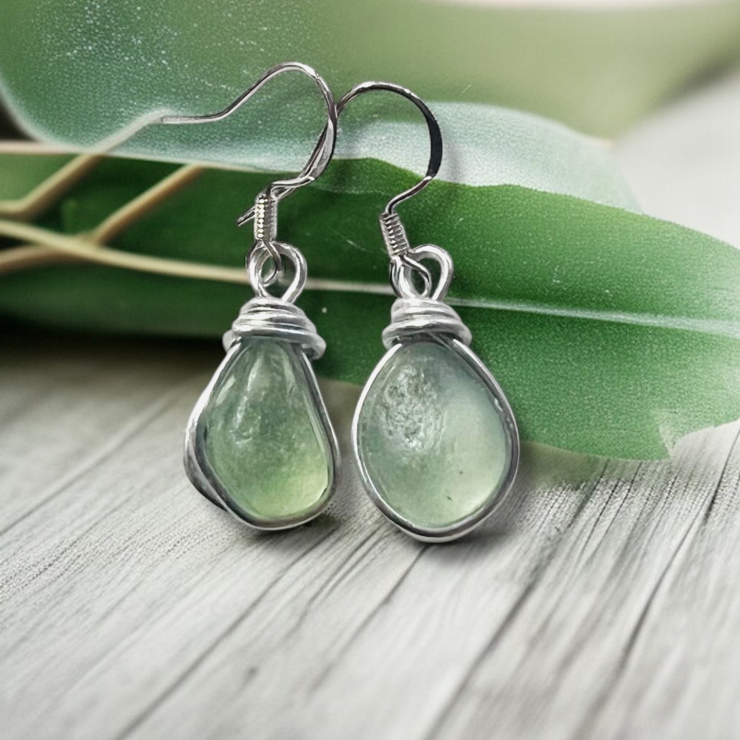 Pale Green Seaham Sea Glass Earrings