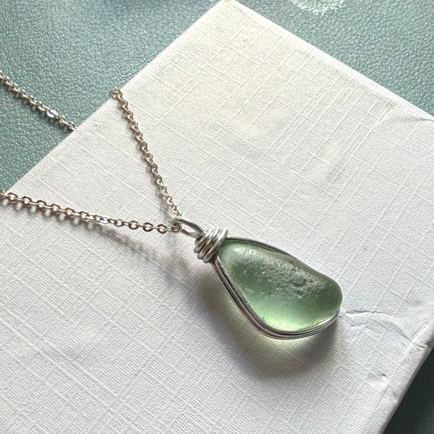 Pale Aqua Green Seaham Sea Glass Pendant