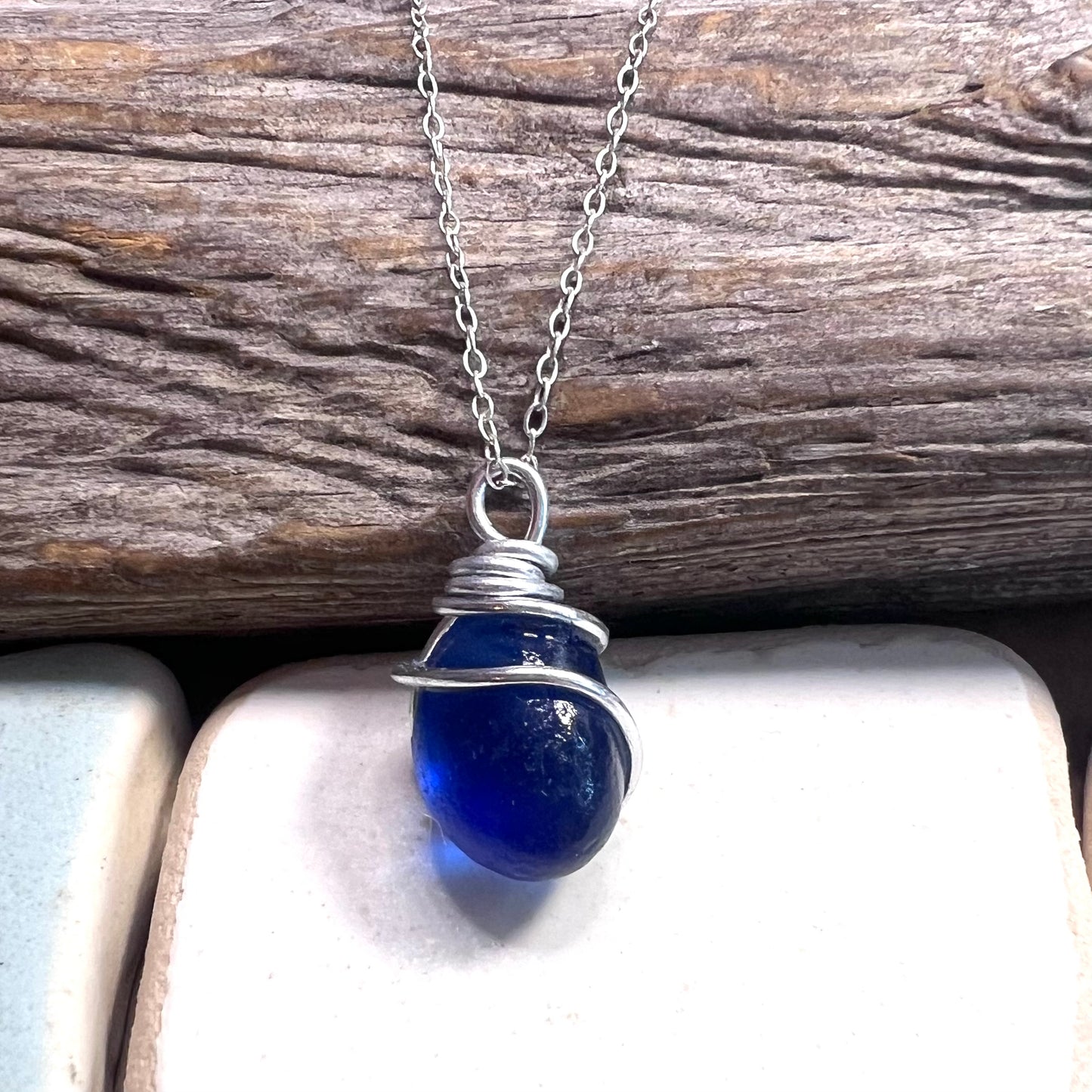Deep Blue Seaham Sea Glass Pendant