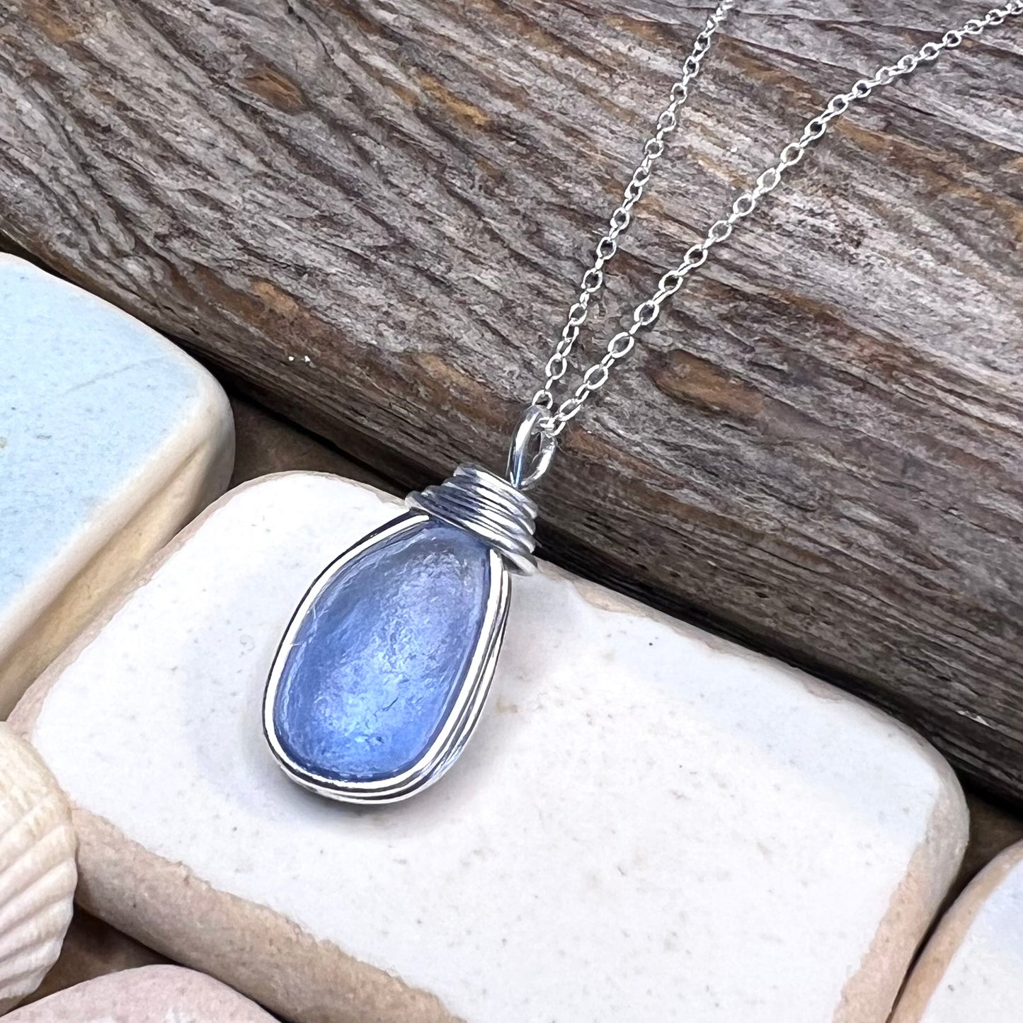 Light Cornflower Blue Seaham Sea Glass Pendant