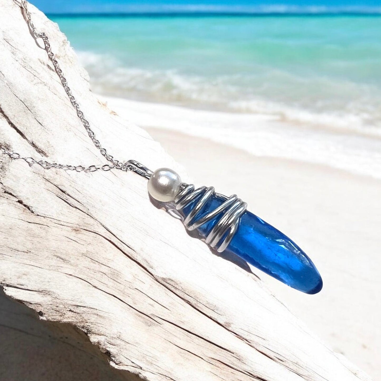 Mid Blue Seaham Sea Glass Pendant