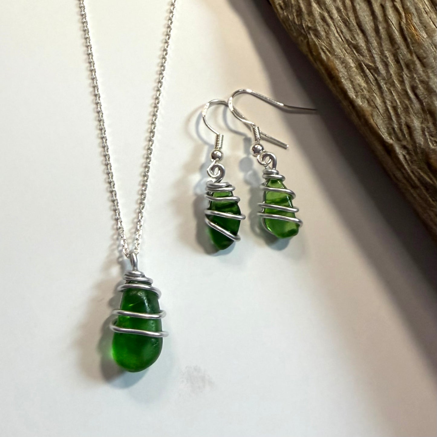 Green Seaham Sea Glass Jewellery Set