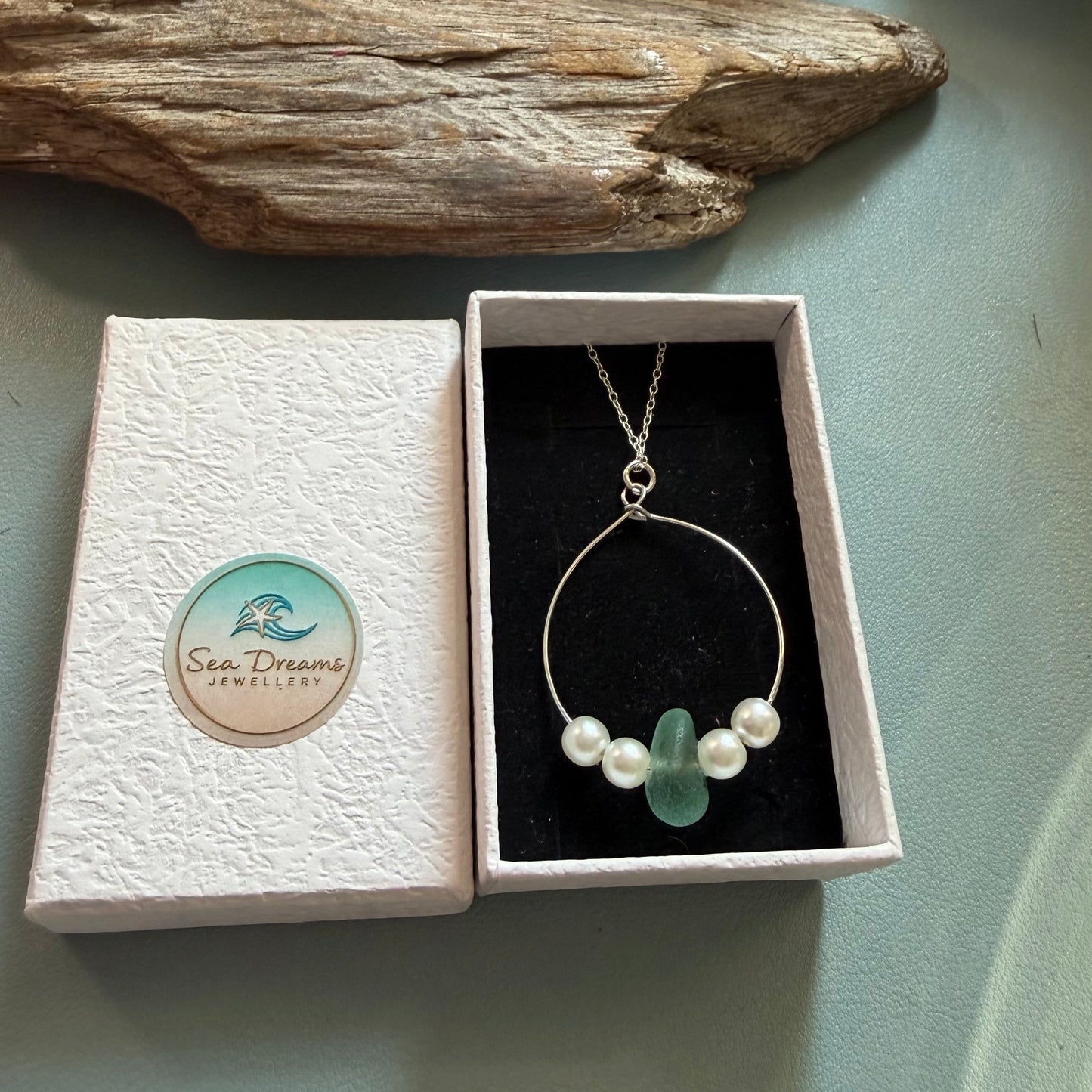 Large Aqua Seaham Sea Glass Frame Pendant