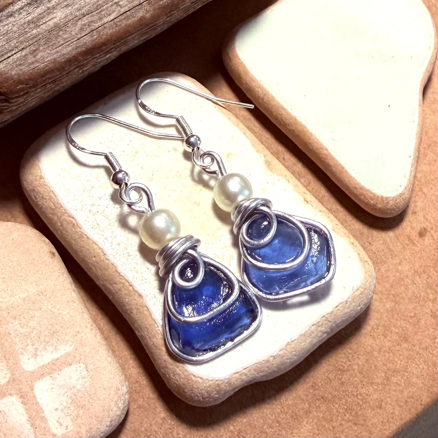 Blue Sea Glass Earrings