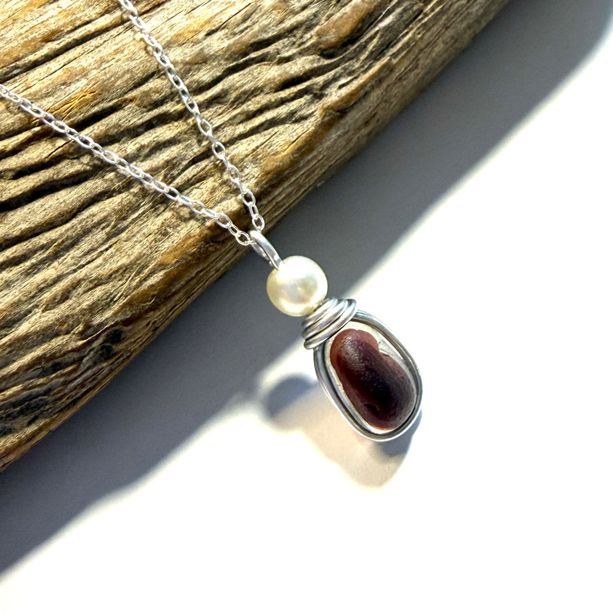 Rare Maroon Tone Seaham Sea Glass Pendant