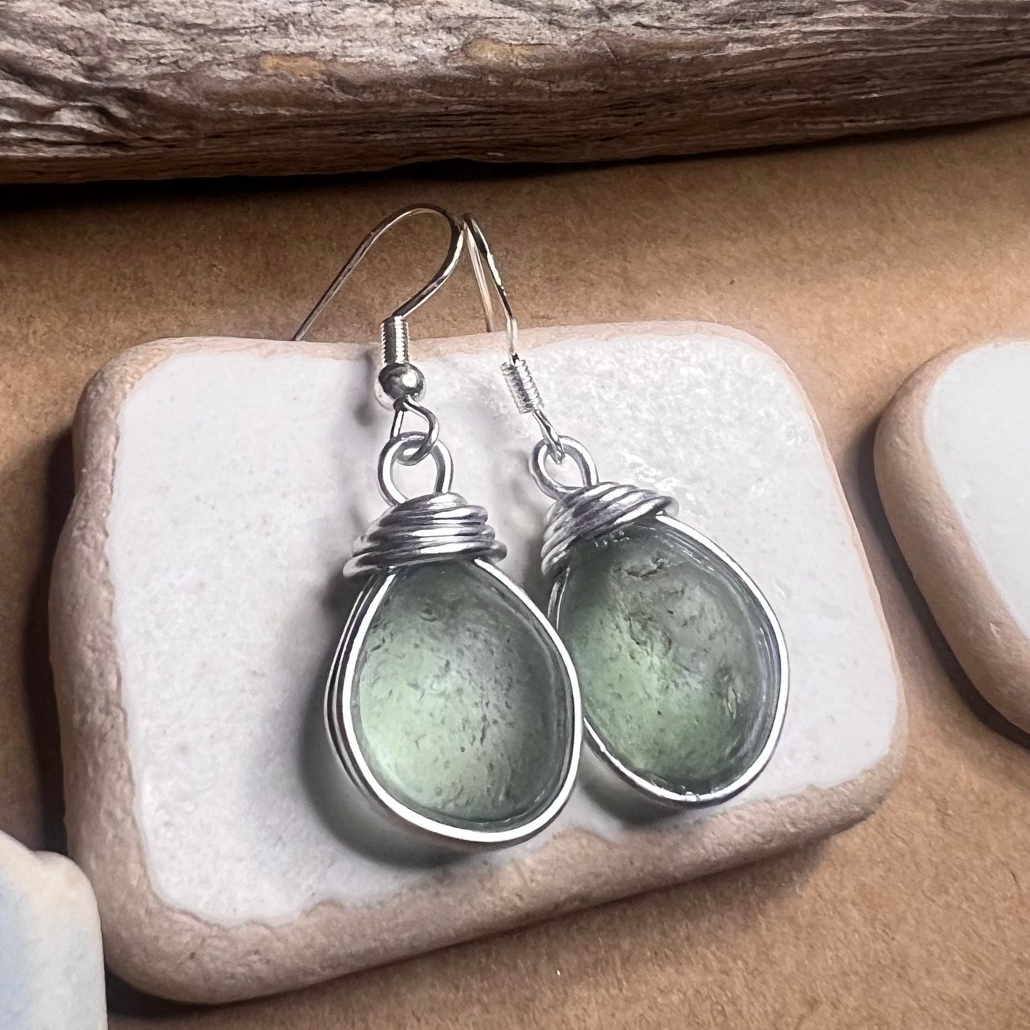 Aqua Chunky Seaham Sea Glass Earrings