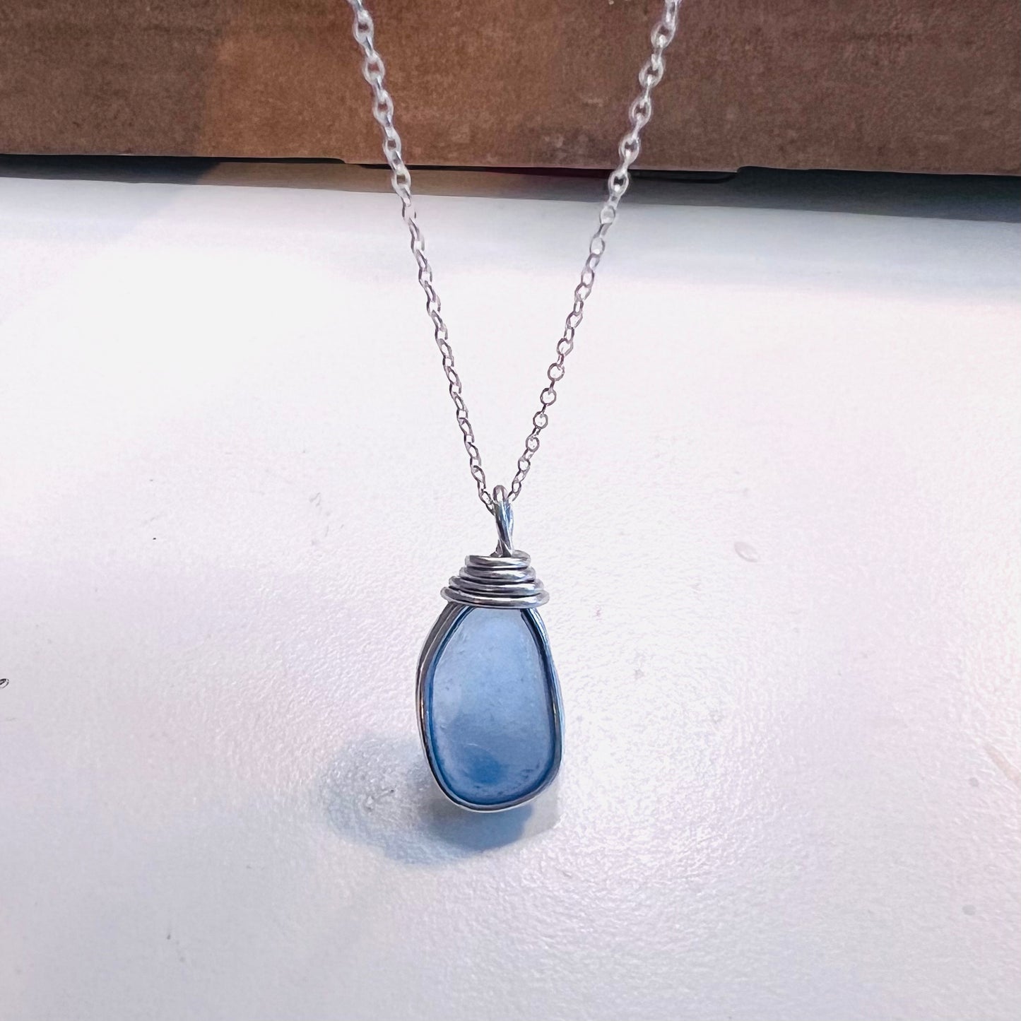 Light Cornflower Blue Seaham Sea Glass Pendant