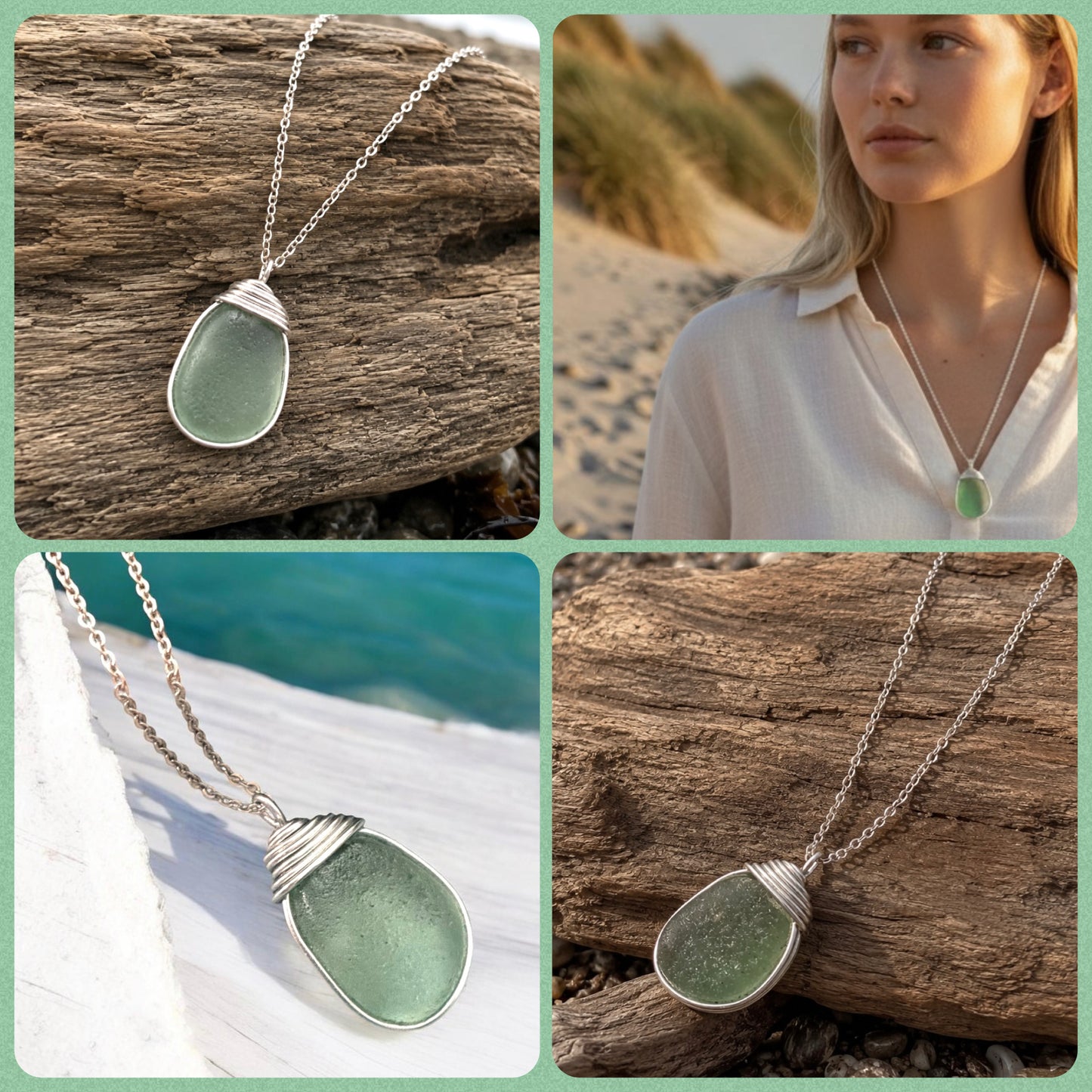 Aqua Green Seaham Sea Glass Pendant