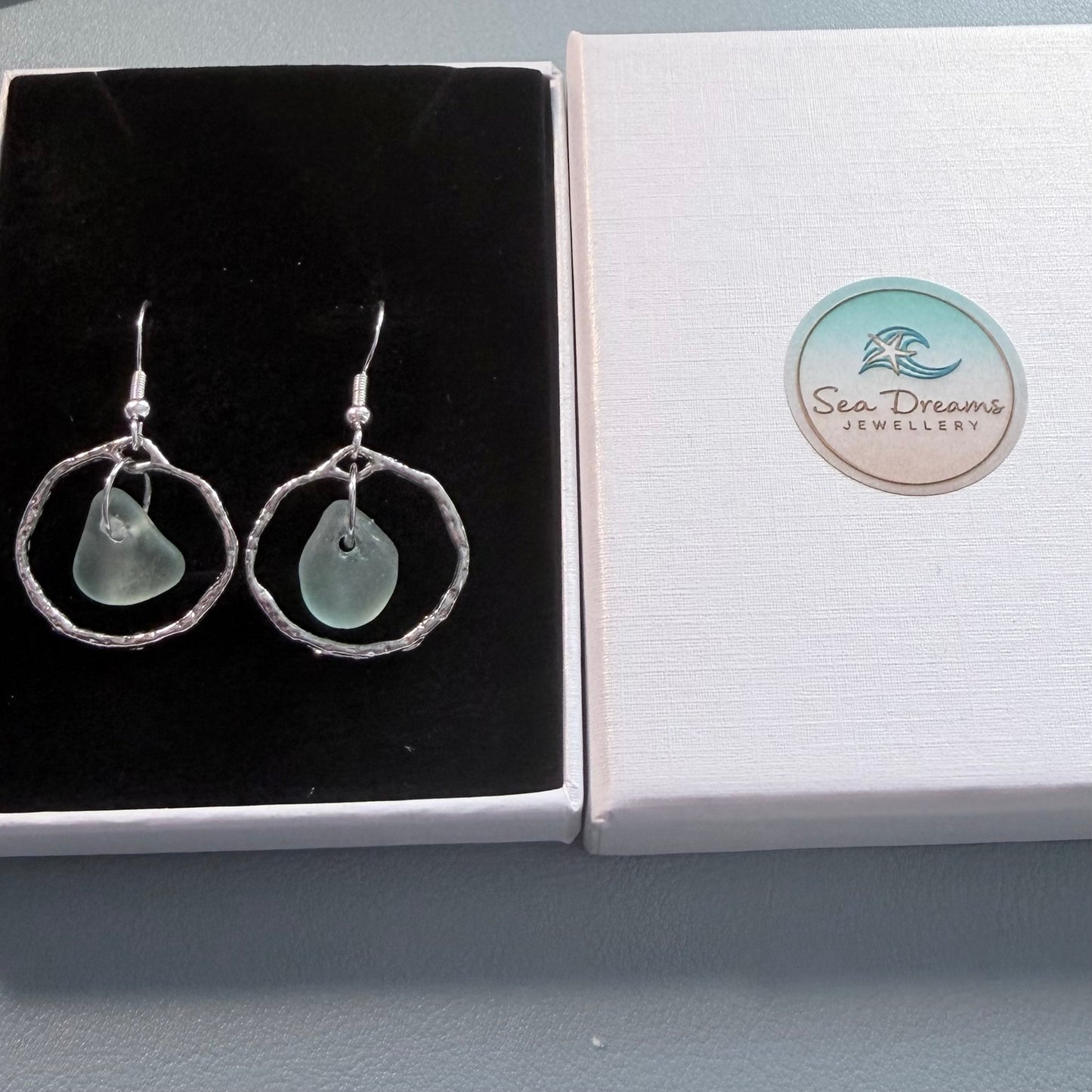 Pale Aqua Seaham Sea Glass Frame Earrings