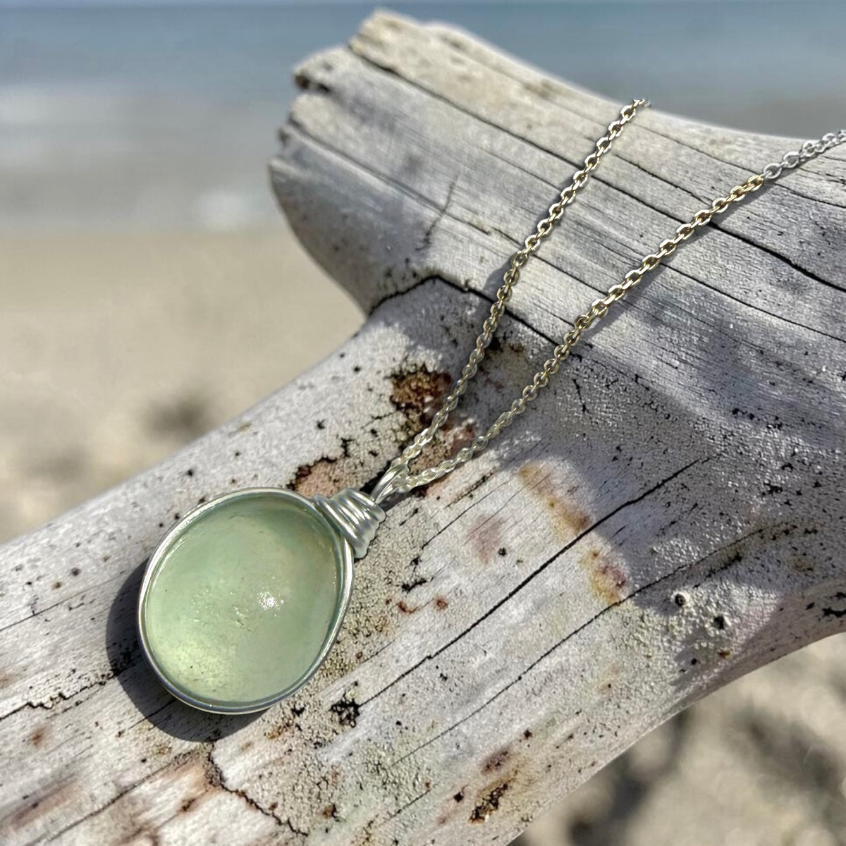 Pale Green Seaham Sea Glass Pendant