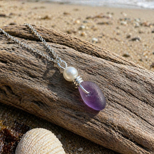 Rare Purple Seaham Sea Glass Pendant
