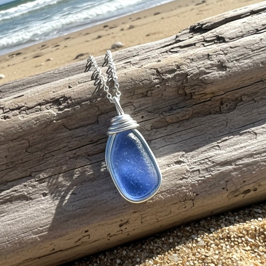 Light Cornflower Blue Seaham Sea Glass Pendant