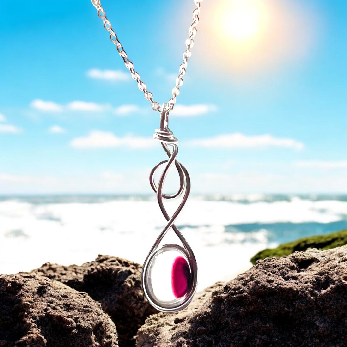 Rare Pink and Purple Seaham Sea Glass pendant