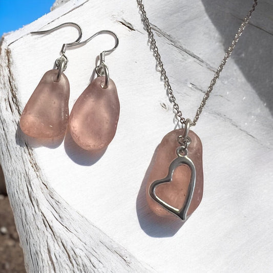 Canarian Peachy Pink Sea Glass Jewellery Set