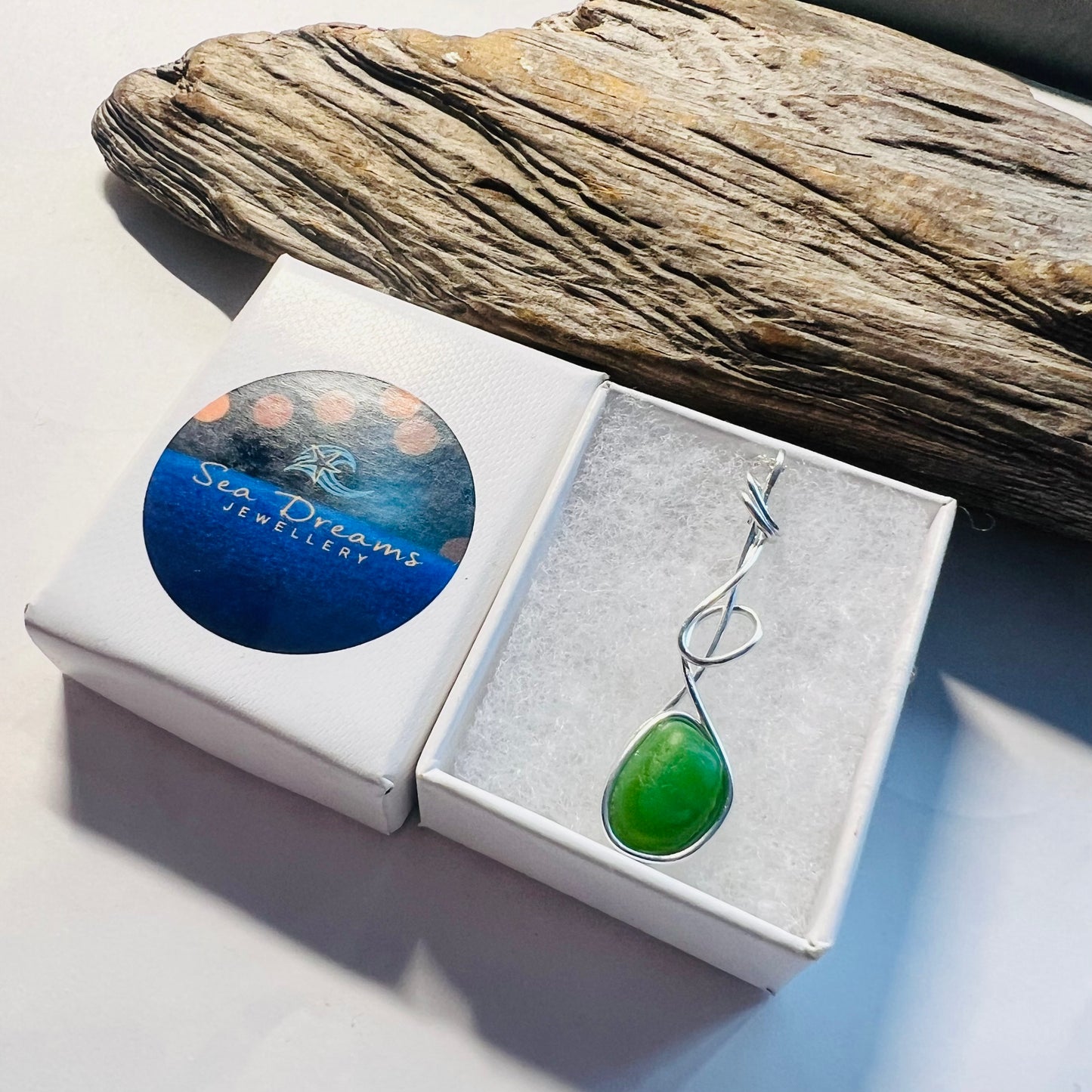 Rare Green UV Reactive Seaham Sea Glass Pendant