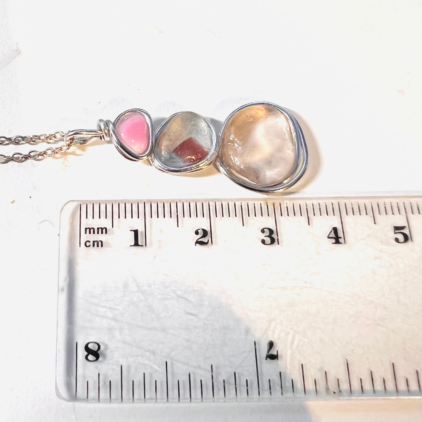 Rare Pink Three Piece Seaham Sea Glass Pendant