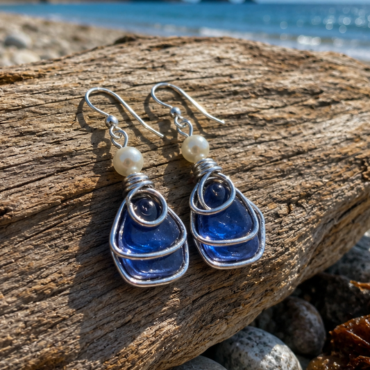 Blue Sea Glass Earrings