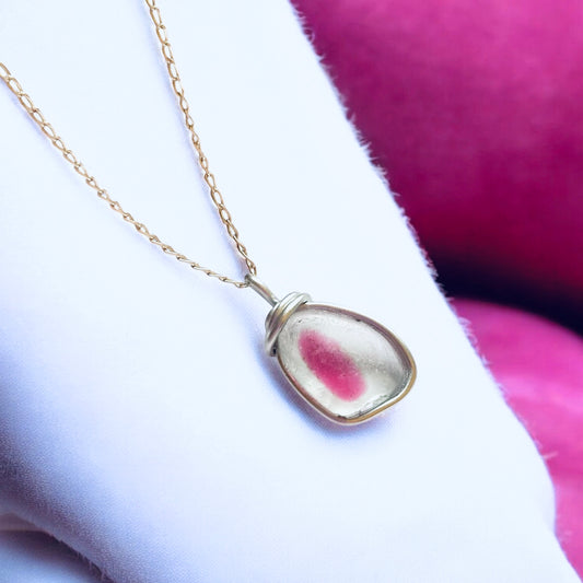 Pink And White Seaham Sea Glass Pendant
