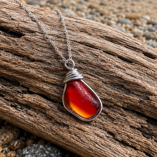 Very Rare Red and Orange and Yellow Seaham Sea Glass Multi Pendant