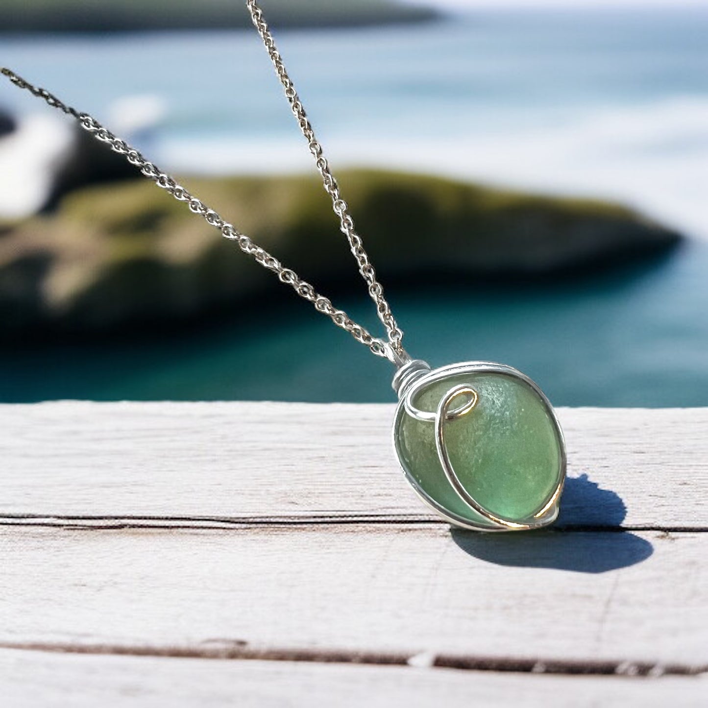Seaham Sea Glass Aqua Bubble Pendant