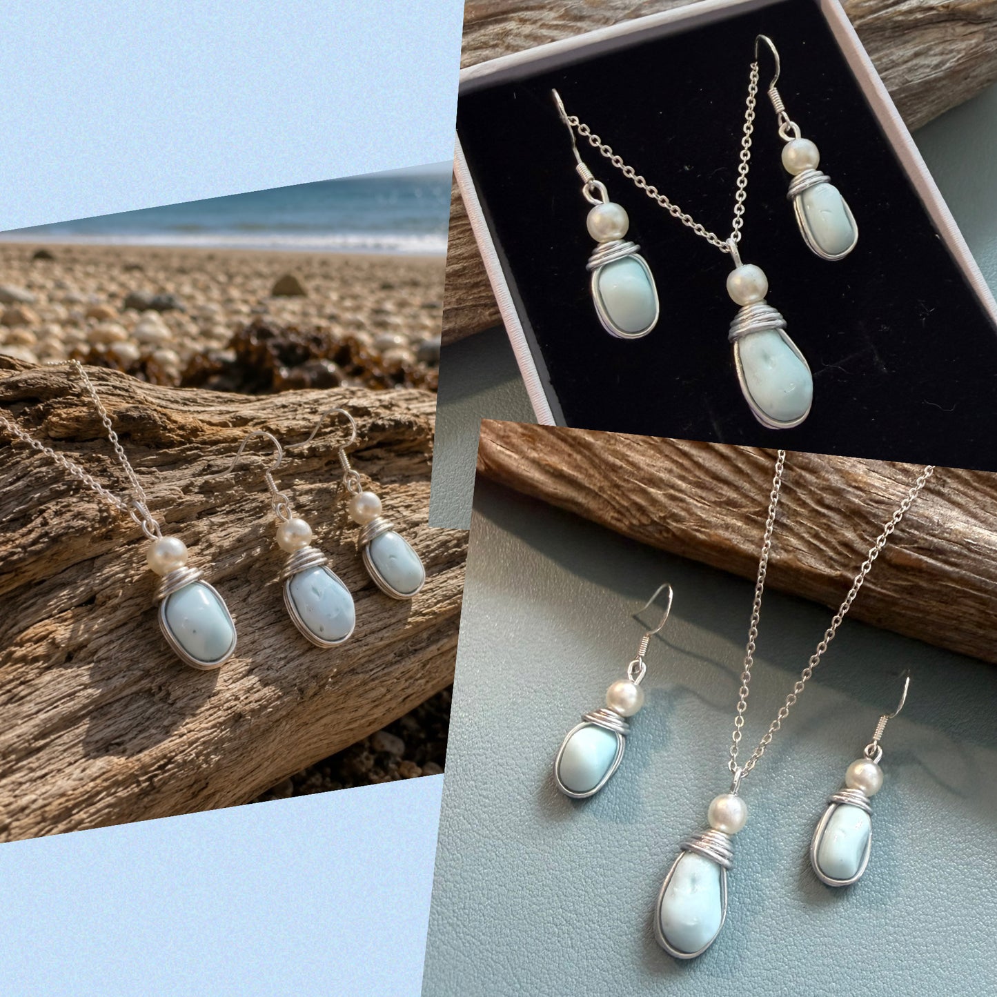 Milky Blue Seaham Sea Glass Jewellery Set