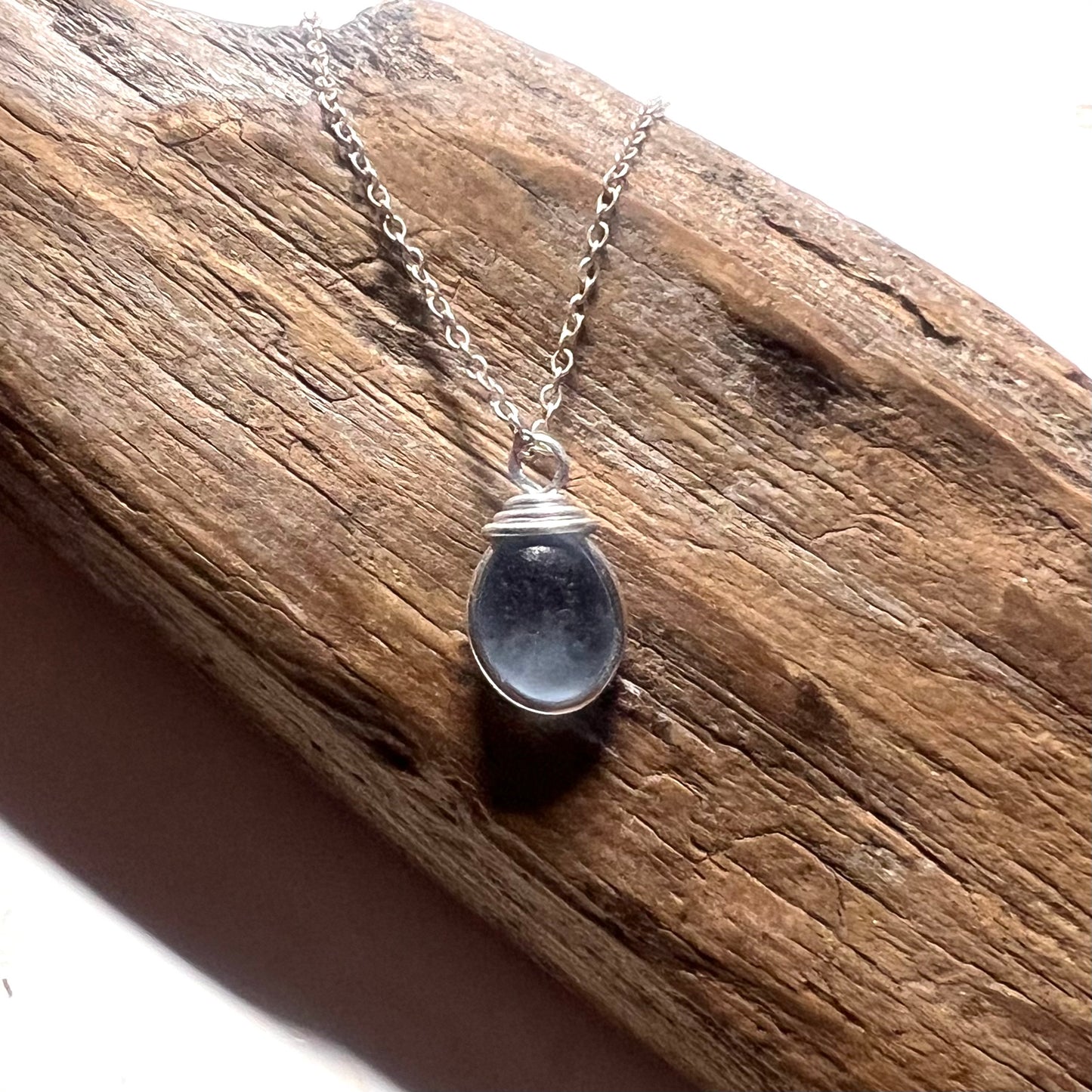 Rare Pale Blue Seaham Sea Glass Pendant