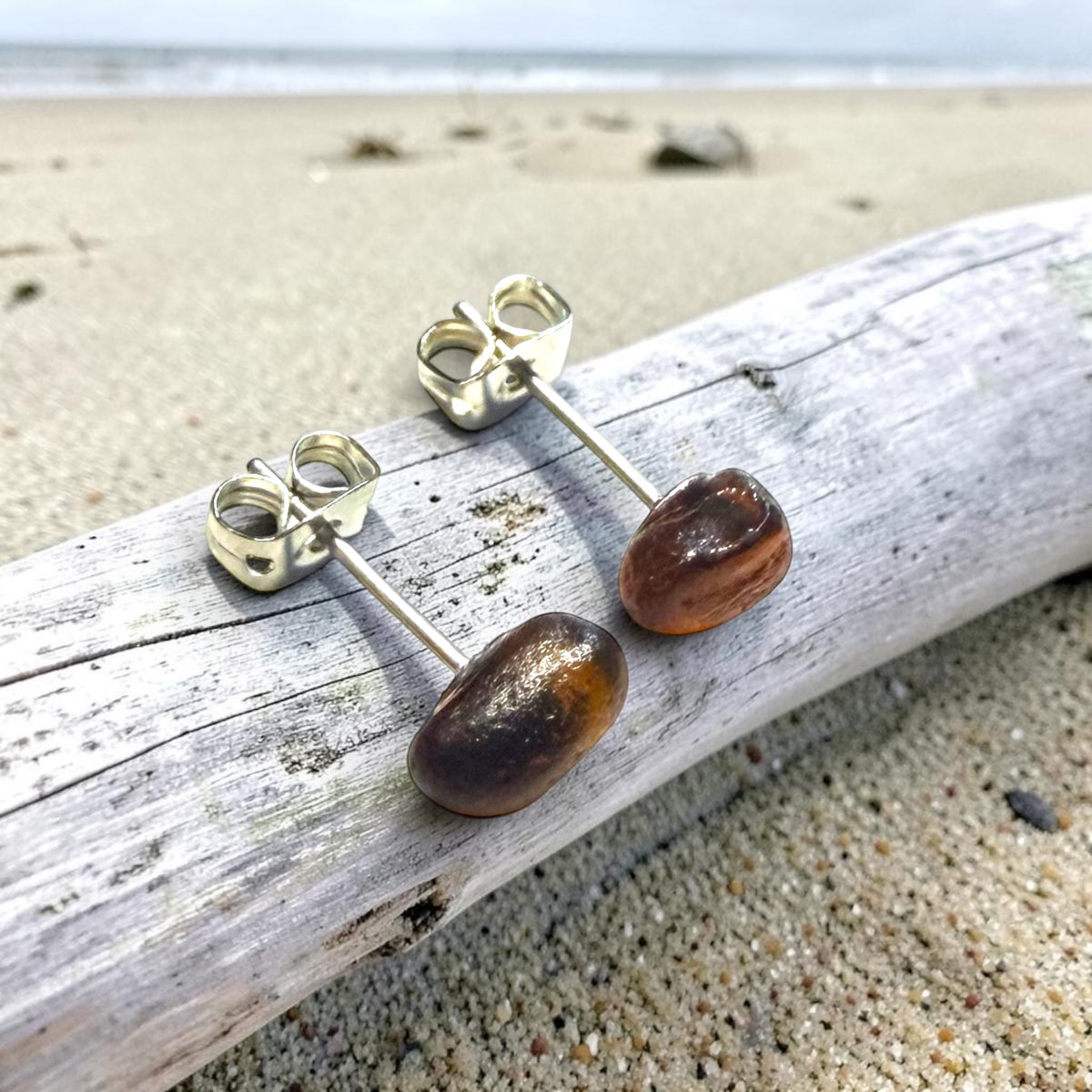 Brown Seaham Glass Stud Earrings