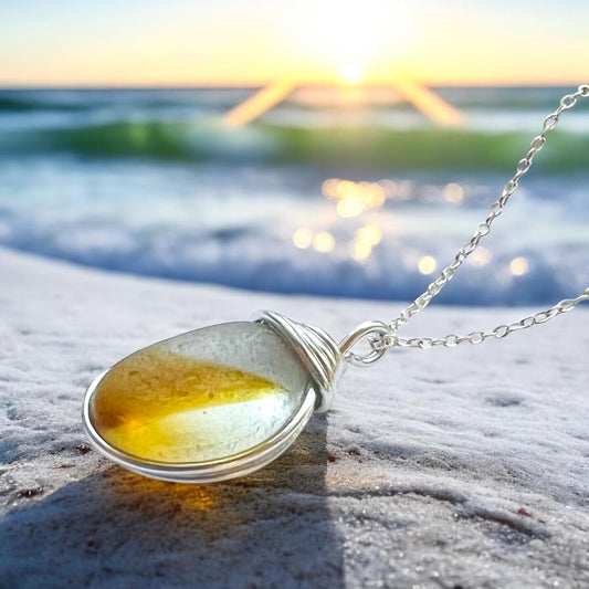 Yellow and White Seaham Sea Glass Pendant