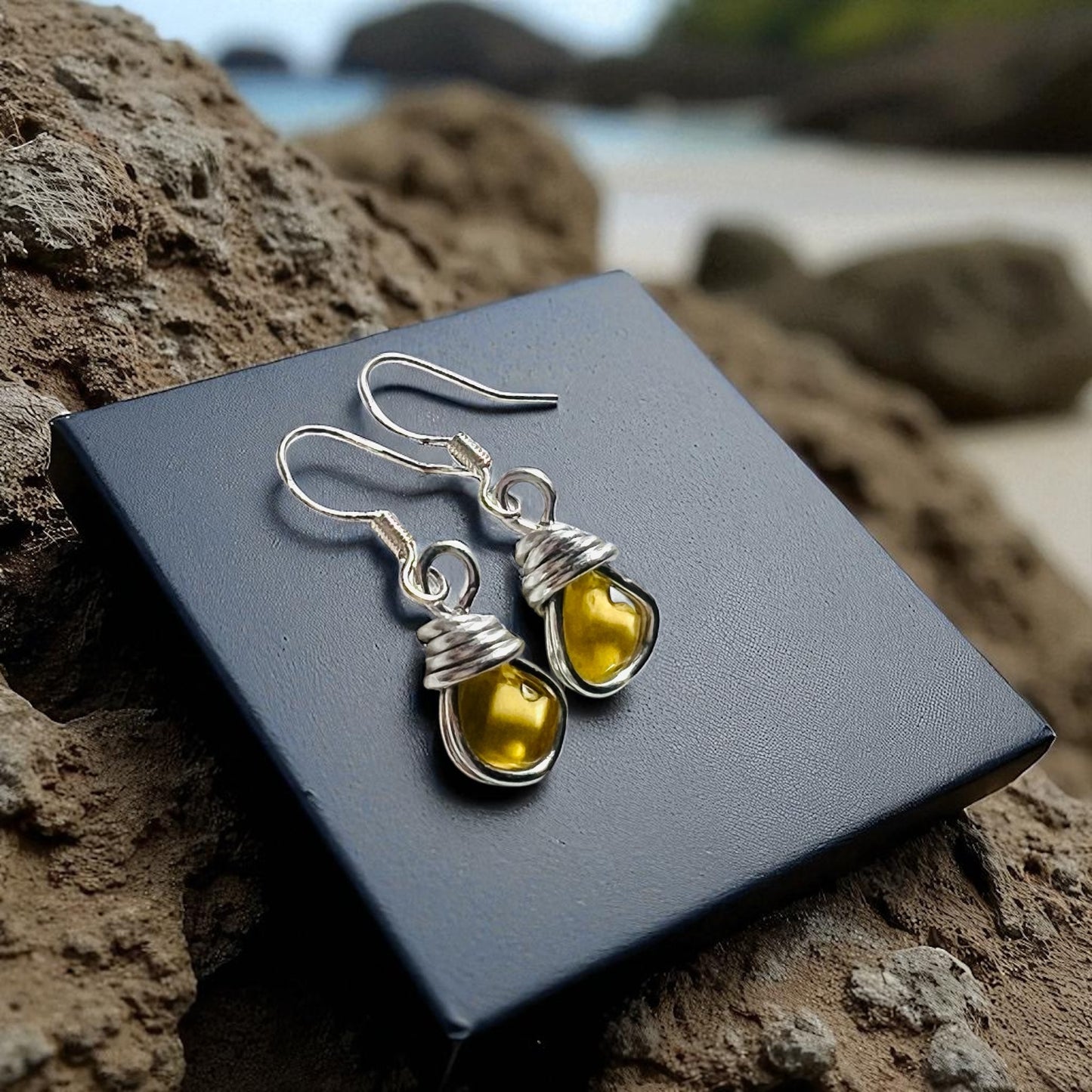 Small Seaham Sea Glass Yellow Earrings