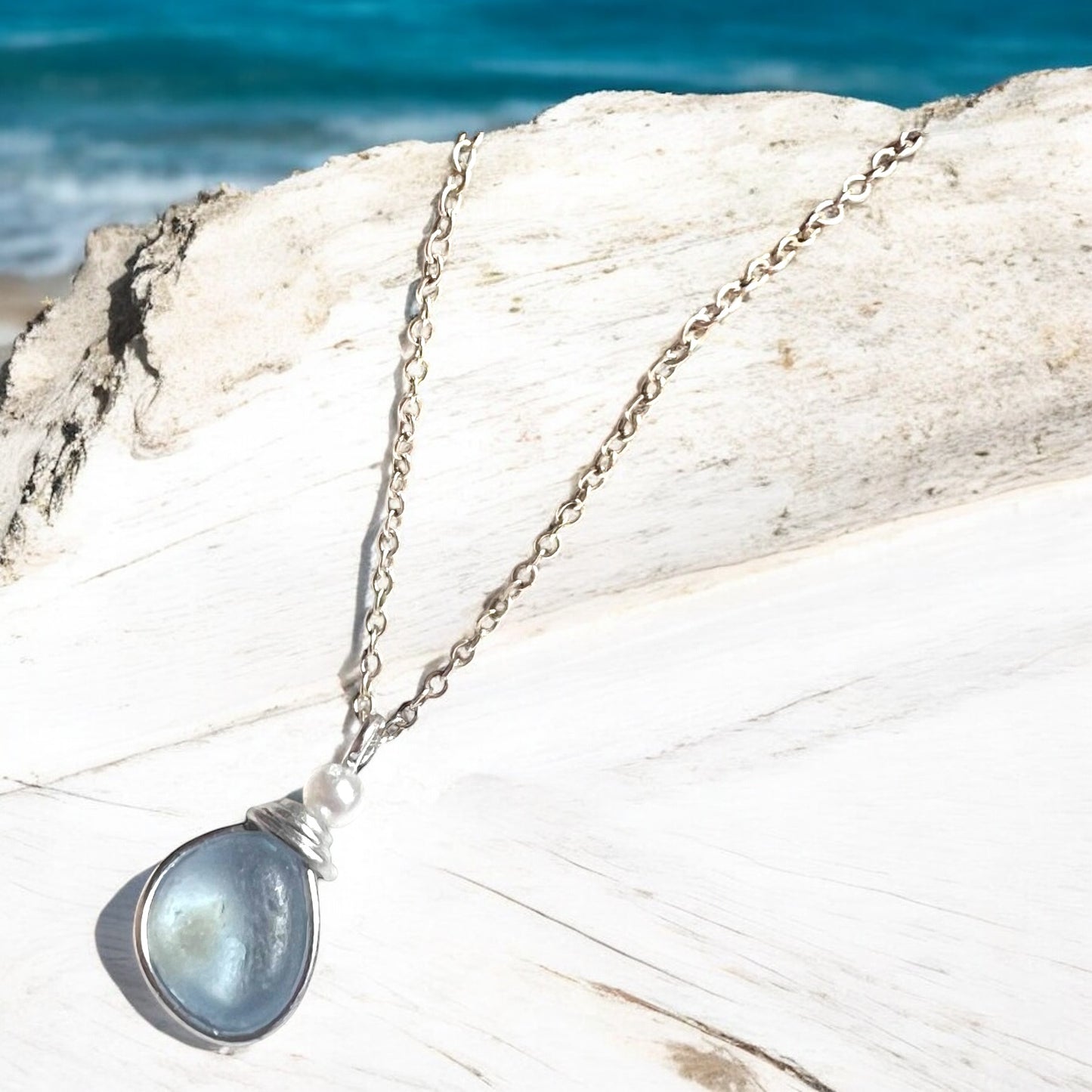 Dusky Blue Seaham Sea Glass Pendant