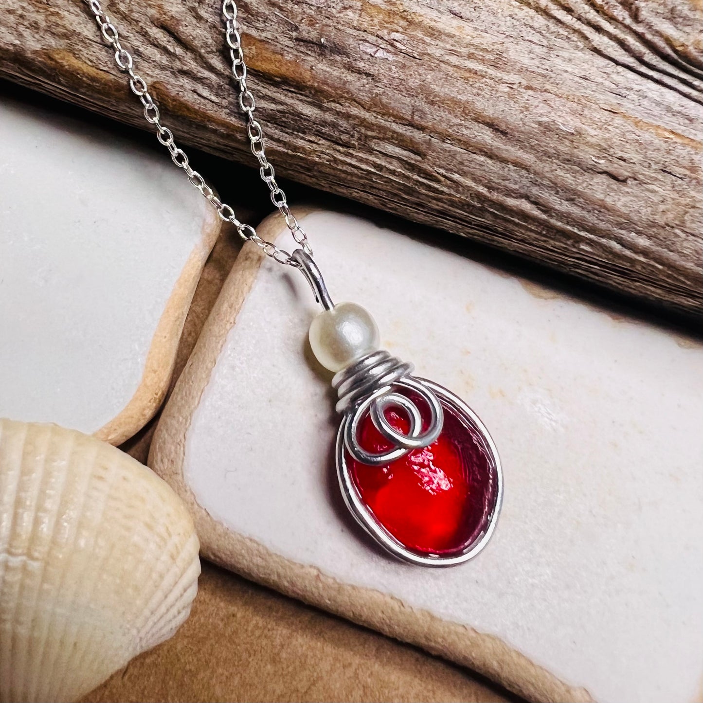 Very Rare Red Seaham Sea Glass Pendant